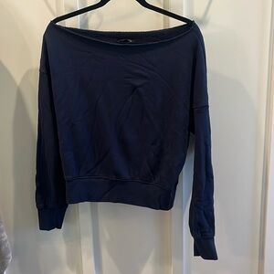 Off the shoulder navy blue sweatshirt